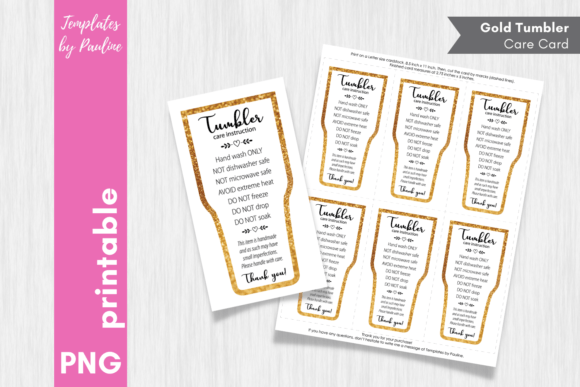 Download Printable Gold Glitter Tumbler Care Card - Premium Resources