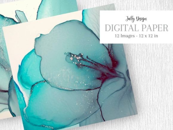 Download Teal Alcohol Ink Flower Silver Glitter - Silver glitter Collection