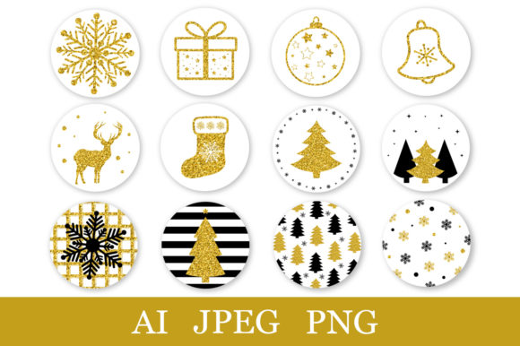 Download Christmas Sticker Black and Gold Glitter - Premium Resources