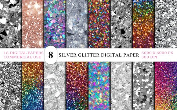 Download Metallic Silver Glitter Digital Paper - Silver glitter Collection
