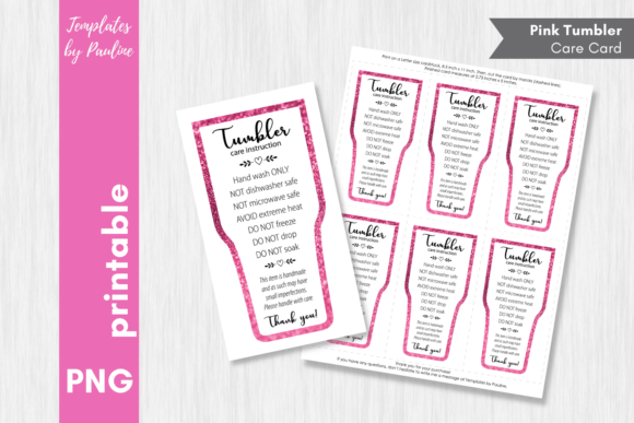 Download Printable Pink Glitter Tumbler Care Card - Premium Bundle